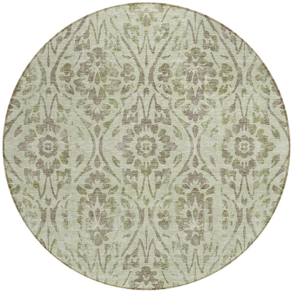 Homeroots 3' Artichoke Green Floral Washable Area Rug For Indoor & Outdoor Use - Stain Resistant Design 8' Round Polyester 590849