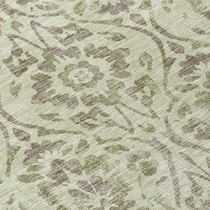 Homeroots 3' Artichoke Green Floral Washable Area Rug For Indoor & Outdoor Use - Stain Resistant Design 8' Round Polyester 590849