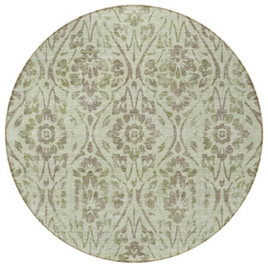 Homeroots 3' Artichoke Green Floral Washable Area Rug For Indoor & Outdoor Use - Stain Resistant Design 8' Round Polyester 590849