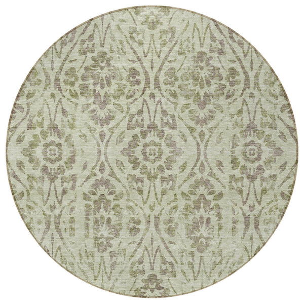 Homeroots 3' Artichoke Green Floral Washable Area Rug For Indoor & Outdoor Use - Stain Resistant Design 8' Round Polyester 590849