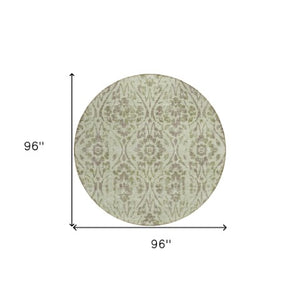 Homeroots 3' Artichoke Green Floral Washable Area Rug For Indoor & Outdoor Use - Stain Resistant Design 8' Round Polyester 590849