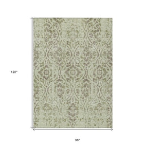 Homeroots 3' Artichoke Green Floral Washable Area Rug For Indoor & Outdoor Use - Stain Resistant Design 8' X 10' Polyester 590850