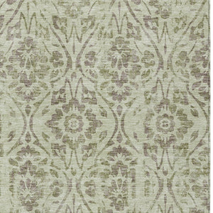 Homeroots 3' Artichoke Green Floral Washable Area Rug For Indoor & Outdoor Use - Stain Resistant Design 8' X 10' Polyester 590850