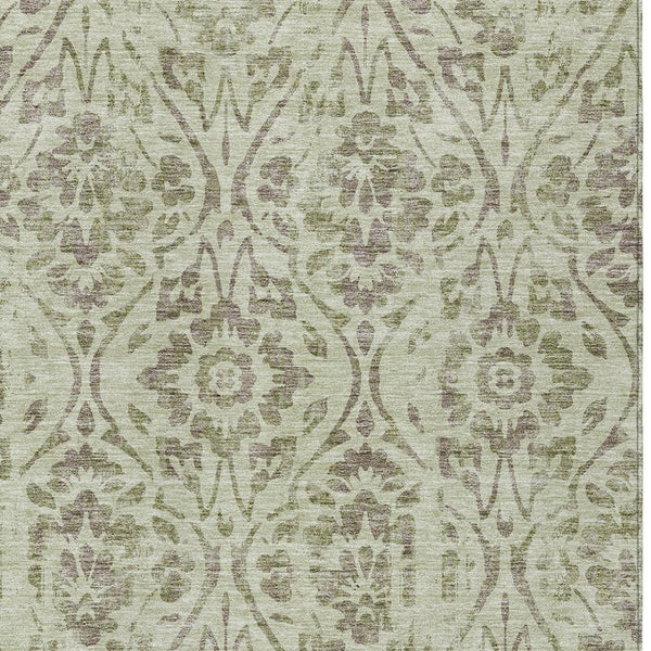 Homeroots 3' Artichoke Green Floral Washable Area Rug For Indoor & Outdoor Use - Stain Resistant Design 8' X 10' Polyester 590850