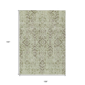 Homeroots 3' Artichoke Green Floral Washable Area Rug For Indoor & Outdoor Use - Stain Resistant Design 9' X 12' Polyester 590851