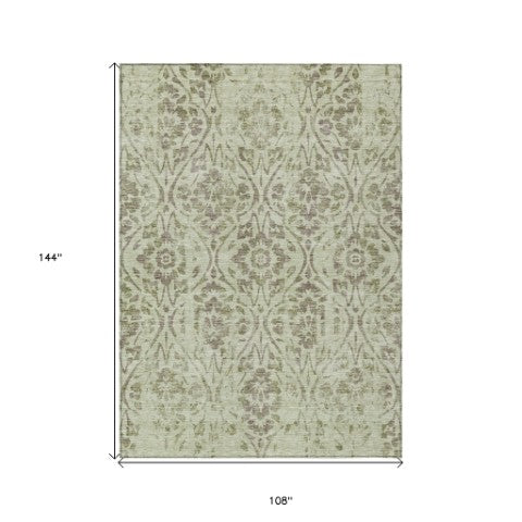 Homeroots 3' Artichoke Green Floral Washable Area Rug For Indoor & Outdoor Use - Stain Resistant Design 9' X 12' Polyester 590851