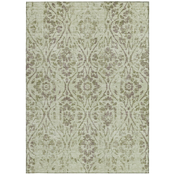 Homeroots 3' Artichoke Green Floral Washable Area Rug For Indoor & Outdoor Use - Stain Resistant Design 9' X 12' Polyester 590851