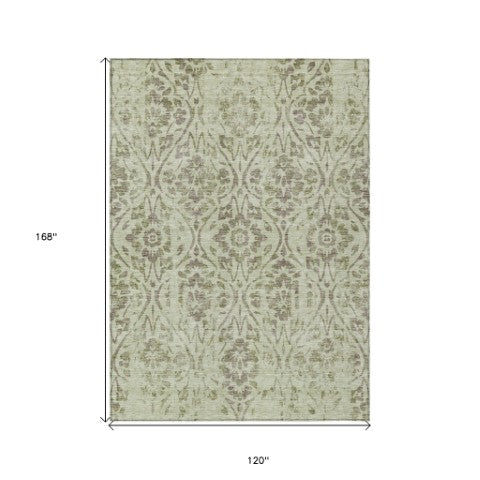 Homeroots 3' Artichoke Green Floral Washable Area Rug For Indoor & Outdoor Use - Stain Resistant Design 10' X 14' Polyester 590852