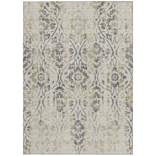 Homeroots 3' Artichoke Green Floral Washable Area Rug For Indoor & Outdoor Use - Stain Resistant Design 5' X 8' Polyester 590854