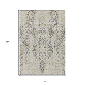 Homeroots 3' Artichoke Green Floral Washable Area Rug For Indoor & Outdoor Use - Stain Resistant Design 5' X 8' Polyester 590854