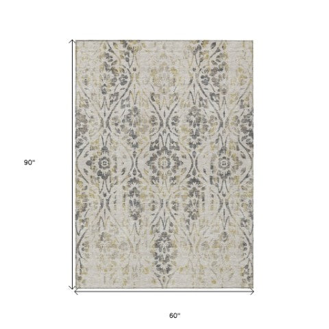 Homeroots 3' Artichoke Green Floral Washable Area Rug For Indoor & Outdoor Use - Stain Resistant Design 5' X 8' Polyester 590854