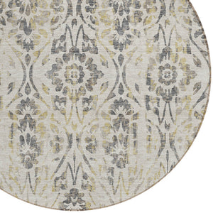 Homeroots 3' Artichoke Green Floral Washable Area Rug For Indoor & Outdoor Use - Stain Resistant Design 8' Round Polyester 590855