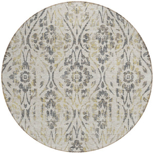 Homeroots 3' Artichoke Green Floral Washable Area Rug For Indoor & Outdoor Use - Stain Resistant Design 8' Round Polyester 590855