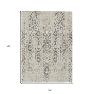 Homeroots 3' Artichoke Green Floral Washable Area Rug For Indoor & Outdoor Use - Stain Resistant Design 8' X 10' Polyester 590856