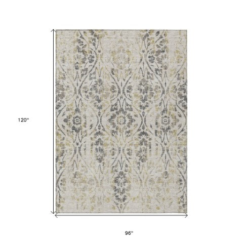 Homeroots 3' Artichoke Green Floral Washable Area Rug For Indoor & Outdoor Use - Stain Resistant Design 8' X 10' Polyester 590856