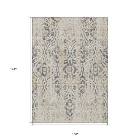 Homeroots 3' Artichoke Green Floral Washable Area Rug For Indoor & Outdoor Use - Stain Resistant Design 9' X 12' Polyester 590857