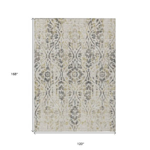 Homeroots 3' Artichoke Green Floral Washable Area Rug For Indoor & Outdoor Use - Stain Resistant Design 10' X 14' Polyester 590858