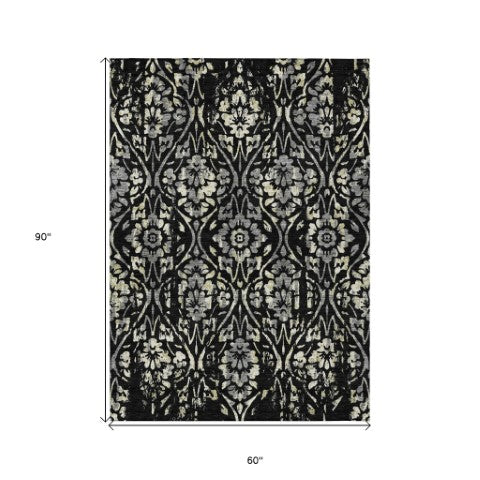 Homeroots 3' Artichoke Green Floral Washable Area Rug For Indoor & Outdoor Use - Stain Resistant Design 5' X 8' Polyester 590860