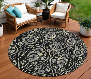 Homeroots 3' Artichoke Green Floral Washable Area Rug For Indoor & Outdoor Use - Stain Resistant Design 8' Round Polyester 590861