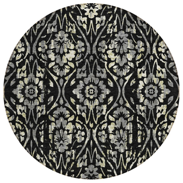 HomeRoots 5' Timeless Floral Area Rug - Durable, Washable Design for Indoor and Outdoor Spaces, Stain-Resistant 8' Round 590861