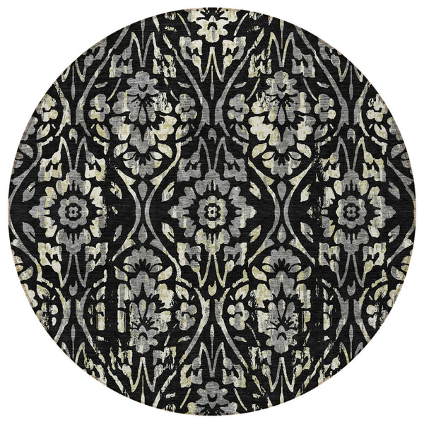 Homeroots 3' Artichoke Green Floral Washable Area Rug For Indoor & Outdoor Use - Stain Resistant Design 8' Round Polyester 590861