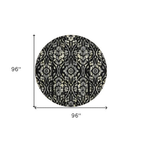 Homeroots 3' Artichoke Green Floral Washable Area Rug For Indoor & Outdoor Use - Stain Resistant Design 8' Round Polyester 590861