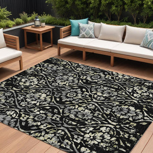 Homeroots 3' Artichoke Green Floral Washable Area Rug For Indoor & Outdoor Use - Stain Resistant Design 8' X 10' Polyester 590862