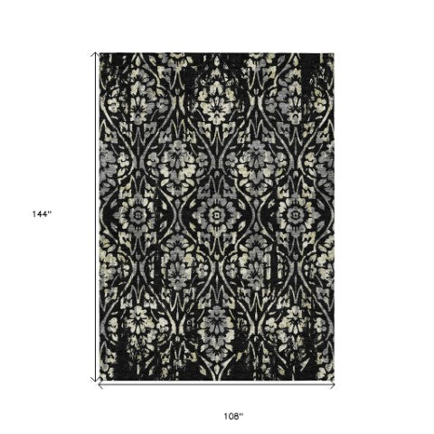 Homeroots 3' Artichoke Green Floral Washable Area Rug For Indoor & Outdoor Use - Stain Resistant Design 9' X 12' Polyester 590863
