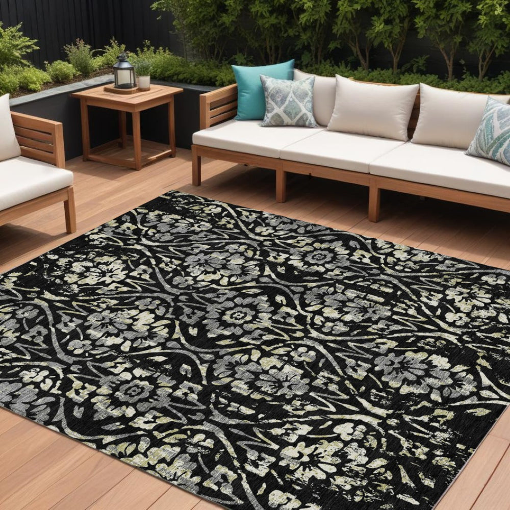 HomeRoots 9' Stylish Floral Washable Area Rug for Indoor & Outdoor Spaces - Durable, Easy-Clean, Versatile Design 9' X 12' 590863