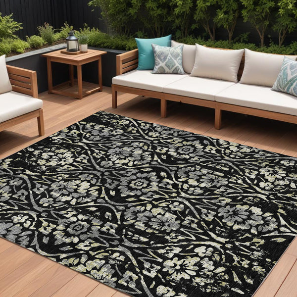 Homeroots 3' Artichoke Green Floral Washable Area Rug For Indoor & Outdoor Use - Stain Resistant Design 10' X 14' Polyester 590864