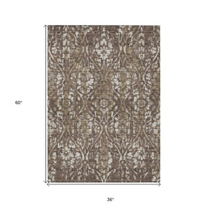 Homeroots 3' Artichoke Green Floral Washable Area Rug For Indoor & Outdoor Use - Stain Resistant Design 3' X 5' Polyester 590865
