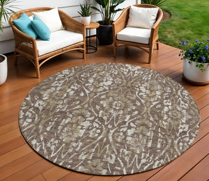 Homeroots 3' Artichoke Green Floral Washable Area Rug For Indoor & Outdoor Use - Stain Resistant Design 8' Round Polyester 590867