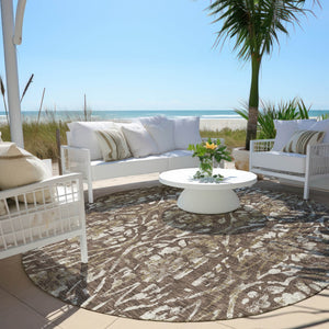 Homeroots 3' Artichoke Green Floral Washable Area Rug For Indoor & Outdoor Use - Stain Resistant Design 8' Round Polyester 590867