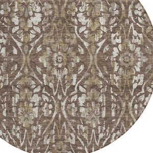 Homeroots 3' Artichoke Green Floral Washable Area Rug For Indoor & Outdoor Use - Stain Resistant Design 8' Round Polyester 590867