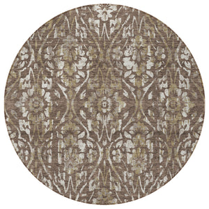 Homeroots 3' Artichoke Green Floral Washable Area Rug For Indoor & Outdoor Use - Stain Resistant Design 8' Round Polyester 590867