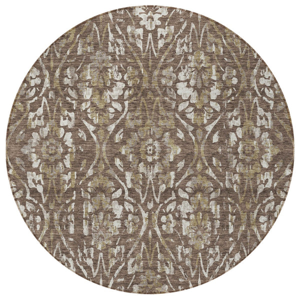 Homeroots 3' Artichoke Green Floral Washable Area Rug For Indoor & Outdoor Use - Stain Resistant Design 8' Round Polyester 590867