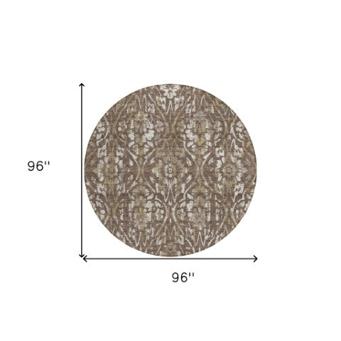 Homeroots 3' Artichoke Green Floral Washable Area Rug For Indoor & Outdoor Use - Stain Resistant Design 8' Round Polyester 590867