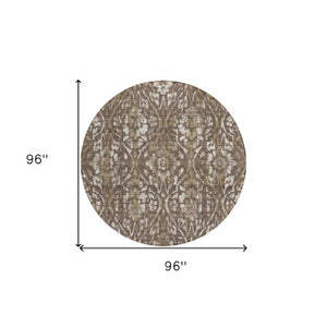 Homeroots 3' Artichoke Green Floral Washable Area Rug For Indoor & Outdoor Use - Stain Resistant Design 8' Round Polyester 590867