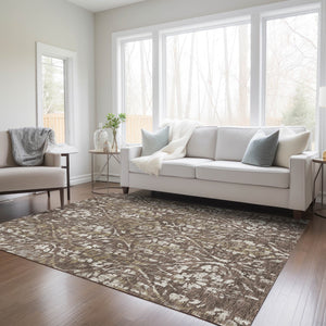 Homeroots 3' Artichoke Green Floral Washable Area Rug For Indoor & Outdoor Use - Stain Resistant Design 8' X 10' Polyester 590868