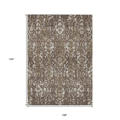 Homeroots 3' Artichoke Green Floral Washable Area Rug For Indoor & Outdoor Use - Stain Resistant Design 9' X 12' Polyester 590869