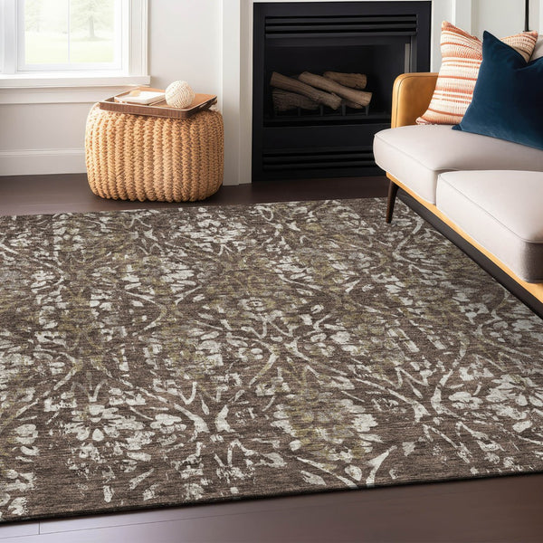 Homeroots 3' Artichoke Green Floral Washable Area Rug For Indoor & Outdoor Use - Stain Resistant Design 10' X 14' Polyester 590870