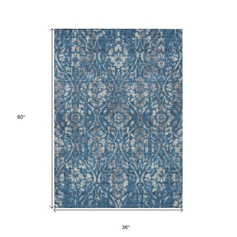 Homeroots 3' Artichoke Green Floral Washable Area Rug For Indoor & Outdoor Use - Stain Resistant Design 3' X 5' Polyester 590871