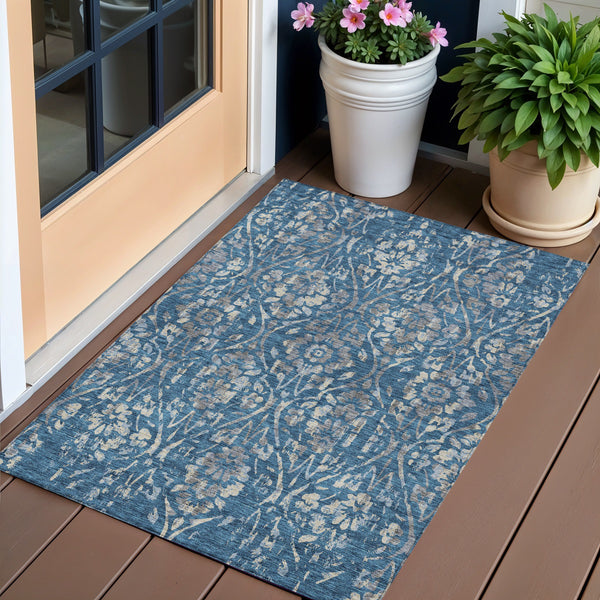 Homeroots 3' Artichoke Green Floral Washable Area Rug For Indoor & Outdoor Use - Stain Resistant Design 3' X 5' Polyester 590871