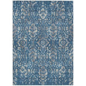 HomeRoots 5' Blue and Ivory Floral Area Rug - Durable, Washable, Indoor/Outdoor Design for Elegant Spaces 5' X 8' 590872