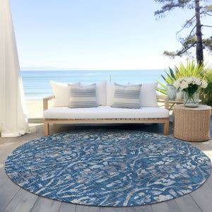 Homeroots 3' Artichoke Green Floral Washable Area Rug For Indoor & Outdoor Use - Stain Resistant Design 8' Round Polyester 590873