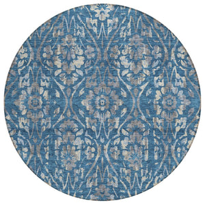 HomeRoots 5' Blue and Ivory Floral Area Rug - Durable, Washable, Indoor/Outdoor Design for Elegant Spaces 8' Round 590873