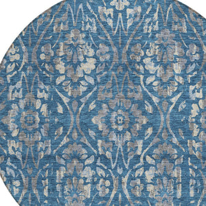 Homeroots 3' Artichoke Green Floral Washable Area Rug For Indoor & Outdoor Use - Stain Resistant Design 8' Round Polyester 590873