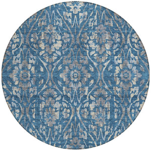 Homeroots 3' Artichoke Green Floral Washable Area Rug For Indoor & Outdoor Use - Stain Resistant Design 8' Round Polyester 590873