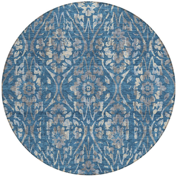 Homeroots 3' Artichoke Green Floral Washable Area Rug For Indoor & Outdoor Use - Stain Resistant Design 8' Round Polyester 590873