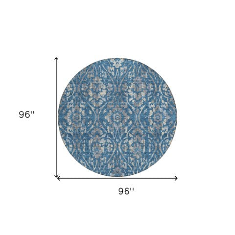 Homeroots 3' Artichoke Green Floral Washable Area Rug For Indoor & Outdoor Use - Stain Resistant Design 8' Round Polyester 590873